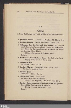 XV. Schiller in seinen Beziehungen zur Familie und hervorragenden Zeitgenossen