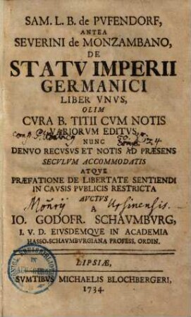 De statu imperii Germanici liber unus ...