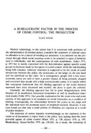 349-364, A bureaucratic factor in the process of crime control: The prosecutor