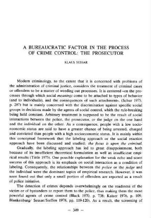 349-364, A bureaucratic factor in the process of crime control: The prosecutor