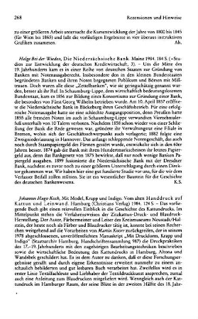 Wieden, Helge Bei der :: Die Niedersächsische Bank, (Studien zur Entwicklung der deutschen Kreditwirtschaft, 3) : Mainz, 1984