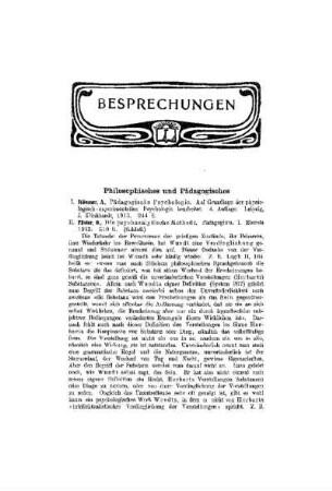 Besprechungen : Philosophische und Pädagogisches