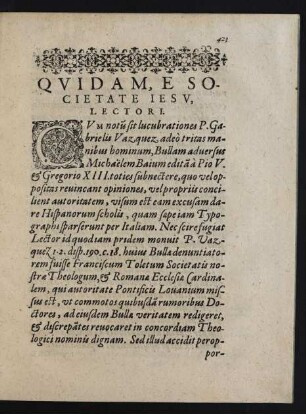 Qvidam, E Societate Iesv, Lectori.