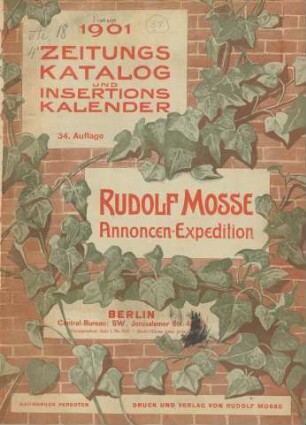 34. Auflage (1901): Zeitungskatalog Rudolf Mosse, Annoncen-Expedition / Annoncen-Expedition Rudolf Mosse