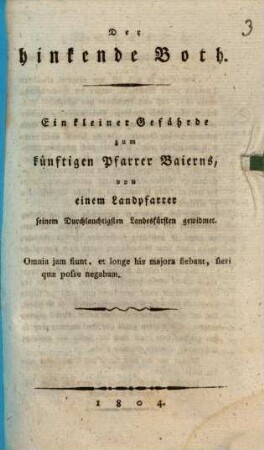 Der hinkende Both : Ein kleiner Gefährde zum künftigen Pfarrer Baierns