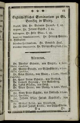 Erzbischöffliches Seminarium zu St. Bonifaz in Mainz. - Kaplaneyen im Erzstifte Mainz.