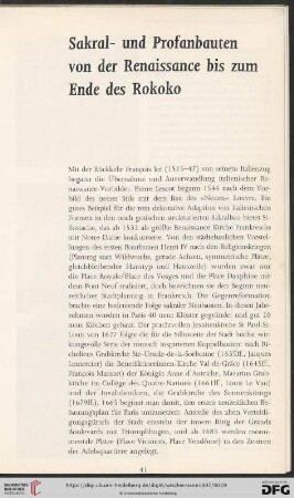 Sakral- und Profanbauten von der Renaissance bis zum Ende des Rokoko