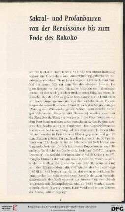 Sakral- und Profanbauten von der Renaissance bis zum Ende des Rokoko