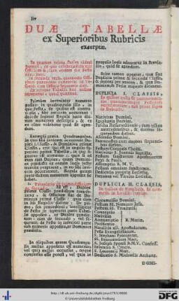 Duae Tabellae ex Superioribus Rubricis excerptae.