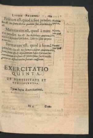 Exercitatio Quinta. De Necessitate Et Contingentia.