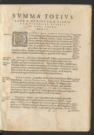 Svmma Totivs Sacrae Scriptvrae Librorvm Videlicet Veteris Et Novi Testamenti.