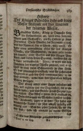 Historie des Königes Bedreddin Lodo und seines Wessir Atalmulc mit dem Zunamen der traurige Wessir