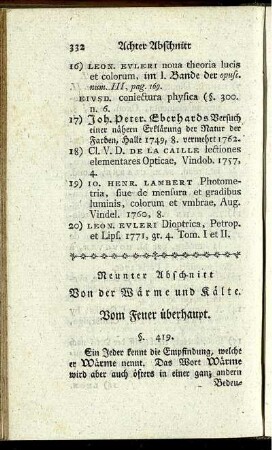 Neunter Abschnitt. Von der Wärme und der Kälte.