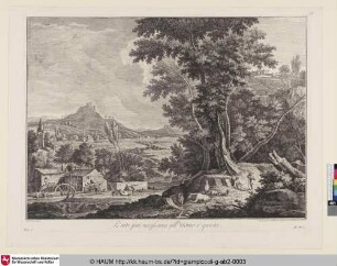 [Landschaft mit Wassermühle und zwei rastenden Hirten]