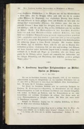 ¬Die¬ 8. Konferenz bayrischer Religionslehrer an Mittelschulen zu München : am 17. Juli 1906