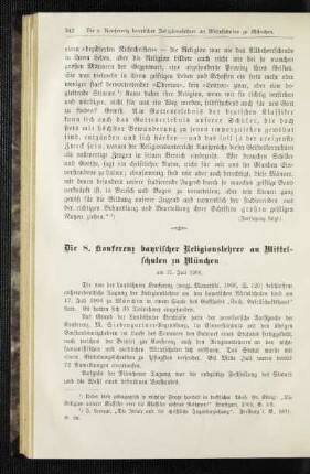 ¬Die¬ 8. Konferenz bayrischer Religionslehrer an Mittelschulen zu München : am 17. Juli 1906