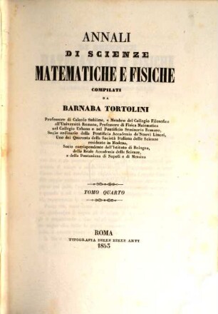 Annali di scienze matematiche e fisiche. 4. 1853