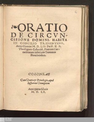 Oratio De Circvncisione Domini : Habita In Concilio Tridentino, Anno Domini M.D.LII.