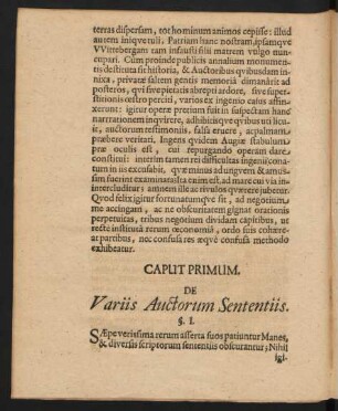 Caput Primum. De Variis Auctorum Sententiis.