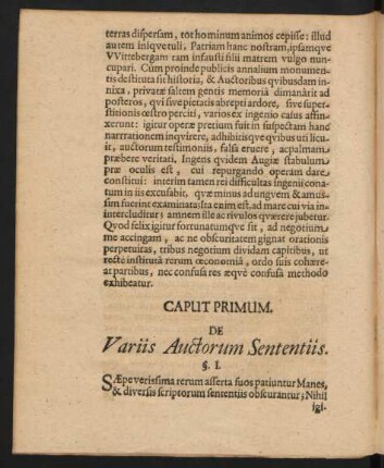 Caput Primum. De Variis Auctorum Sententiis.