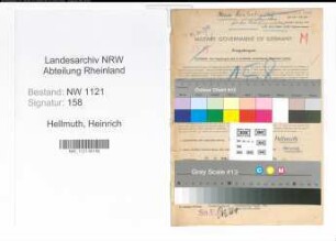Entnazifizierung Heinrich Hellmuth , geb. 15.11.1892 (Vertreter)