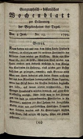 No. 23. Den 8. Juni. 1799.