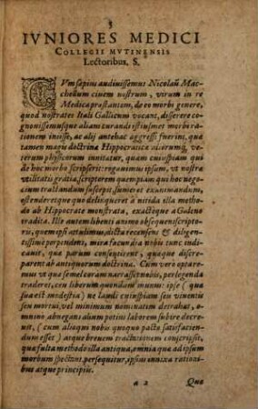 Nicolai Macchelli Mvtinensis Medici Cl. De Morbo Gallico Eivsqve Symptomatis & curatione : Tractatvs Methodicvs, Et succinctus