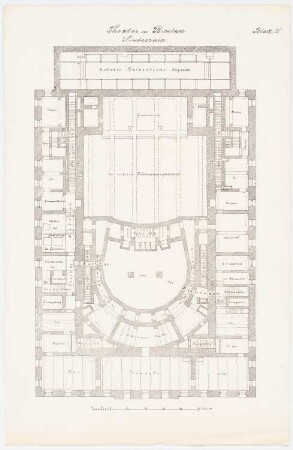 Theater, Breslau Wiederaufbau: Grundriss Keller, Maßstabsleiste