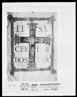 Sakramentar für Sankt Alban in Mainz, Manuskript 1: folio 4recto, Christus am Kreuz