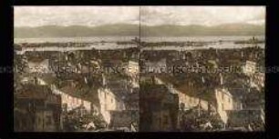 Blick über zerstörte Stadt zum Hafen, Messina