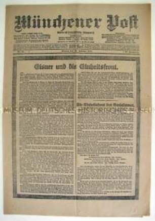 Tageszeitung "Münchener Post" zum Mord an Kurt Eisner