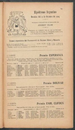 Hipódromo Argentino - Reunión del 9 de Octubre de 1904