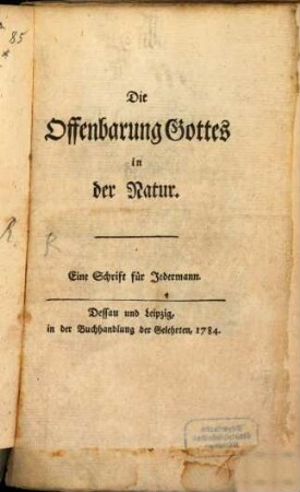 Die Offenbarung Gottes in der Natur : Eine Schrift für Jedermann
