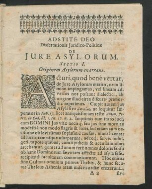 Sectio I. Originem Asylorum enarrans.