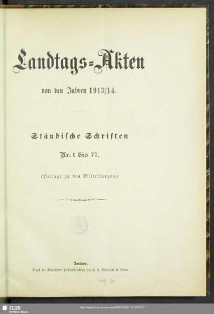 1913/14: Landtags-Akten / Ständische Schriften