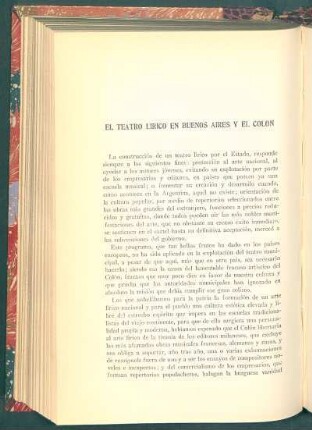 El teatro lírico en Buenos Aires y el colon