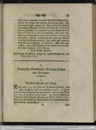 V. Litterarische Bemerkungen über einige Dichter und Prosaisten