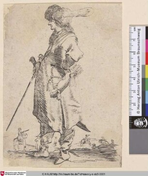 [Mann mit Turban im rechten Profil vor einem Gebäude mit Arkadenfassade und Kampanile; Turbanned man in right profile before building with arcaded facade & campanile]