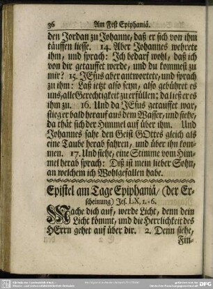Epistel am Tage Epiphaniae, (der Erscheinung)