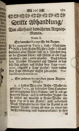 Dritte Abhandlung. Von allerhand bewährten Artzney- Mitteln.