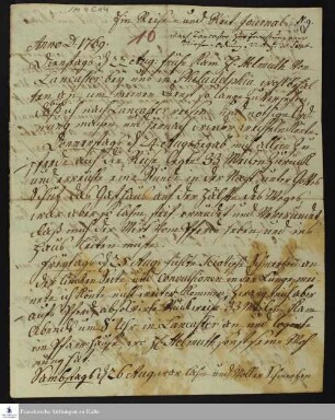 Reisetagebuch von Heinrich Melchior Mühlenberg.