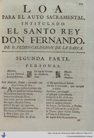 Loa para el Auto Sacramental El Santo Rey Don Fernando, Segunda Parte.