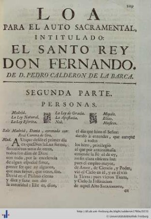 Loa para el Auto Sacramental El Santo Rey Don Fernando, Segunda Parte.