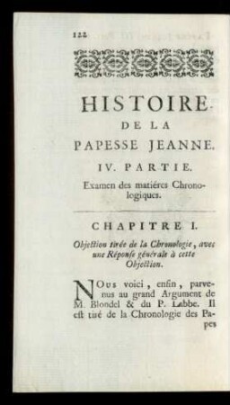 Histoire De La Papesse Jeanne. IV. Partie. Examen des matiéres Chronologiques.