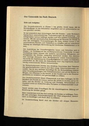 Der Unterricht im Fach Deutsch: Ziele und Aufgaben