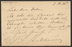 Brief an Ludwig Strecker  an B. Schott's Söhne : 03.11.1886