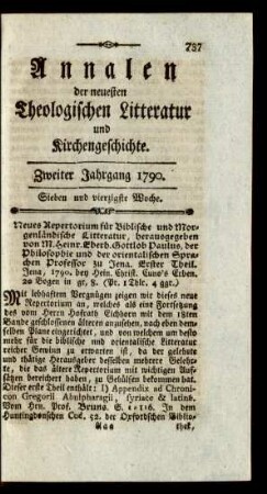 Sieben und vierzigste Woche
