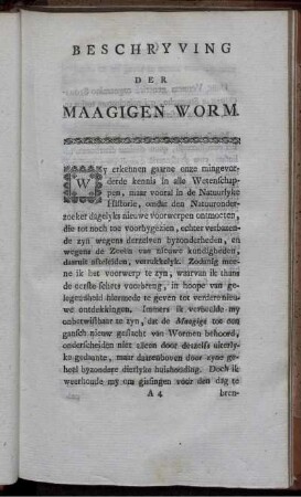 Beschryving der Maagigen Worm.