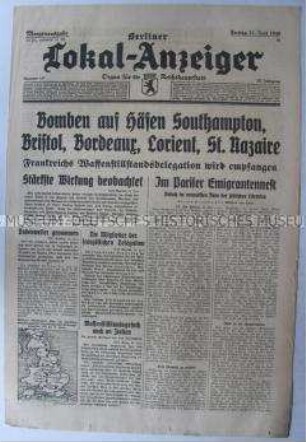 Tageszeitung "Berliner Lokal-Anzeiger" u.a. zur Bombardierung britischer und französischer Häfen