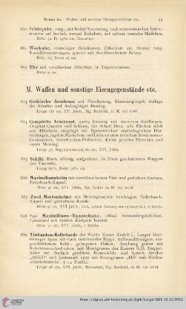 M. Waffen und sonstige Eisengegenstände etc (Nr. 883 - 917)
